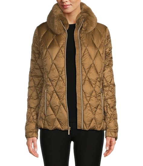 michael michael kors faux fur trim quilted down jacket color|MICHAEL Michael Kors Faux Fur Quilted Longline Puffer Jacket .